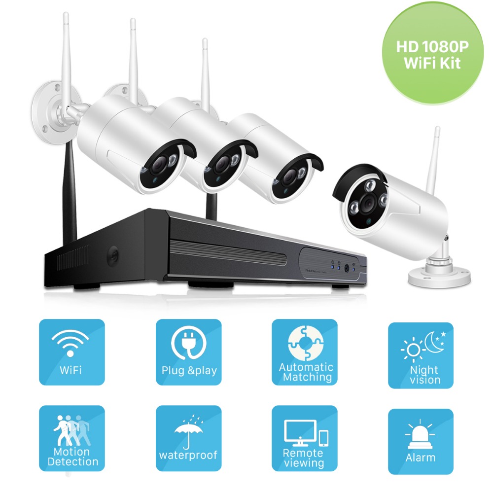Wireless CCTV System 1080P 2MP 4CH WiFi NVR KIT IP Outdoor CCTV Camera IP Security System Video